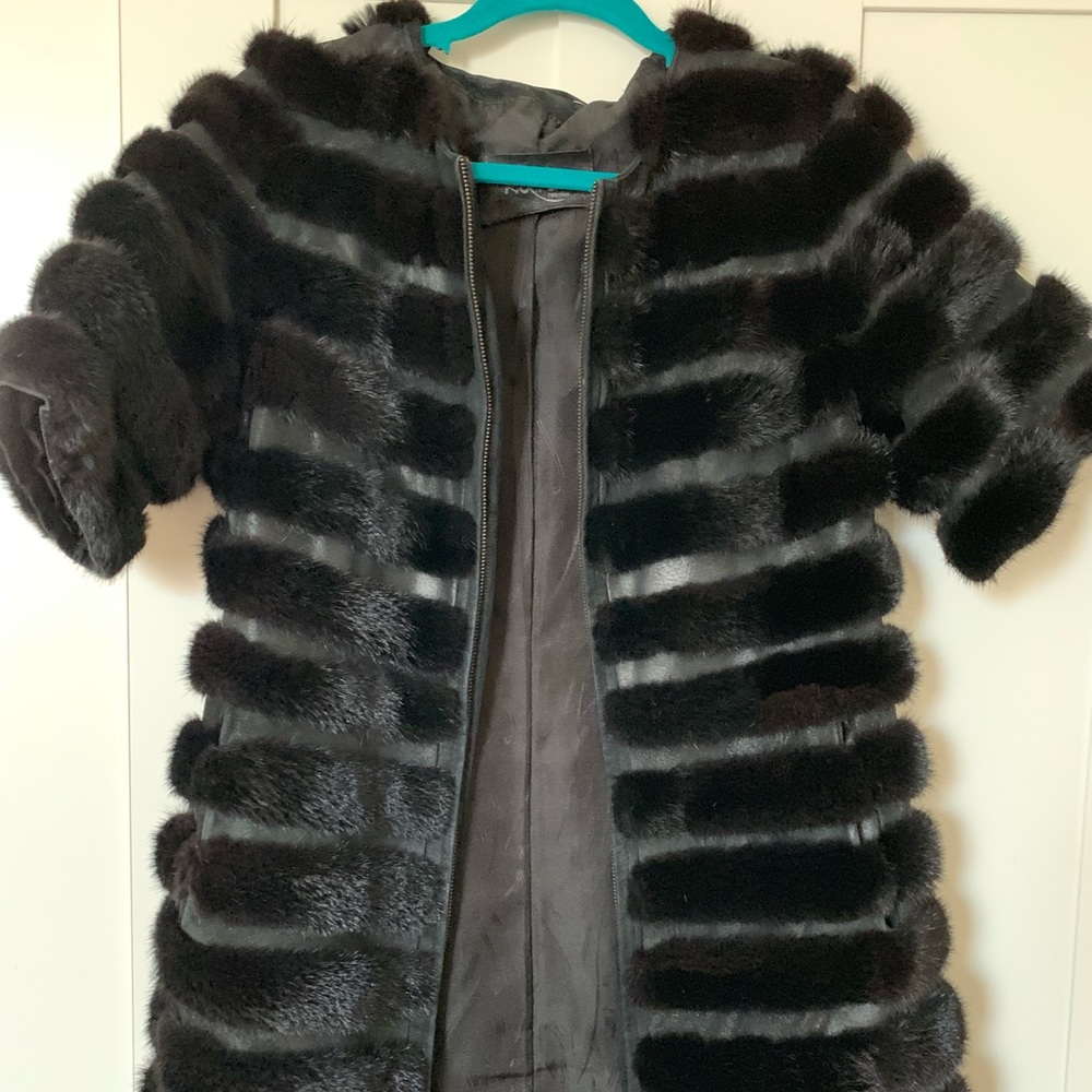 Real mink fur and real suede elbow long jacket